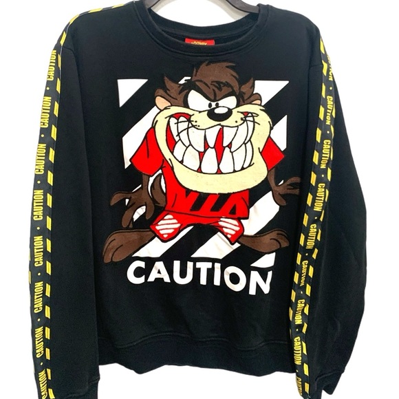 Warner Bros. Crewneck Sweater Black and Red with Taz Graphic - Picture 1 of 6